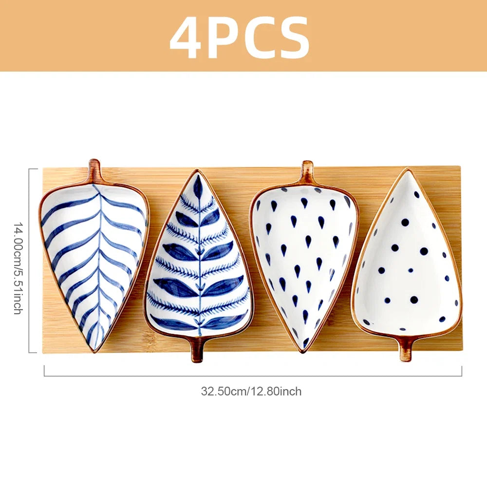 Creative Leaf Shaped Seasoning Bowl Ceramic Multi-purpose Small Plates Appetizers Snack Dish Kitchen Sauce Sushi Cake Tray