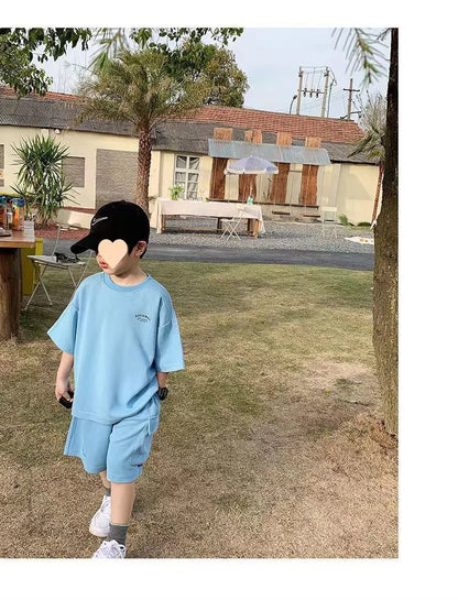 Summer Casual Boys Cotton Loose Alphabet T-shirt Tops+Short Pants Set School Kids Tracksuit Children 2-Piece Outfit Suit 2-14Yrs