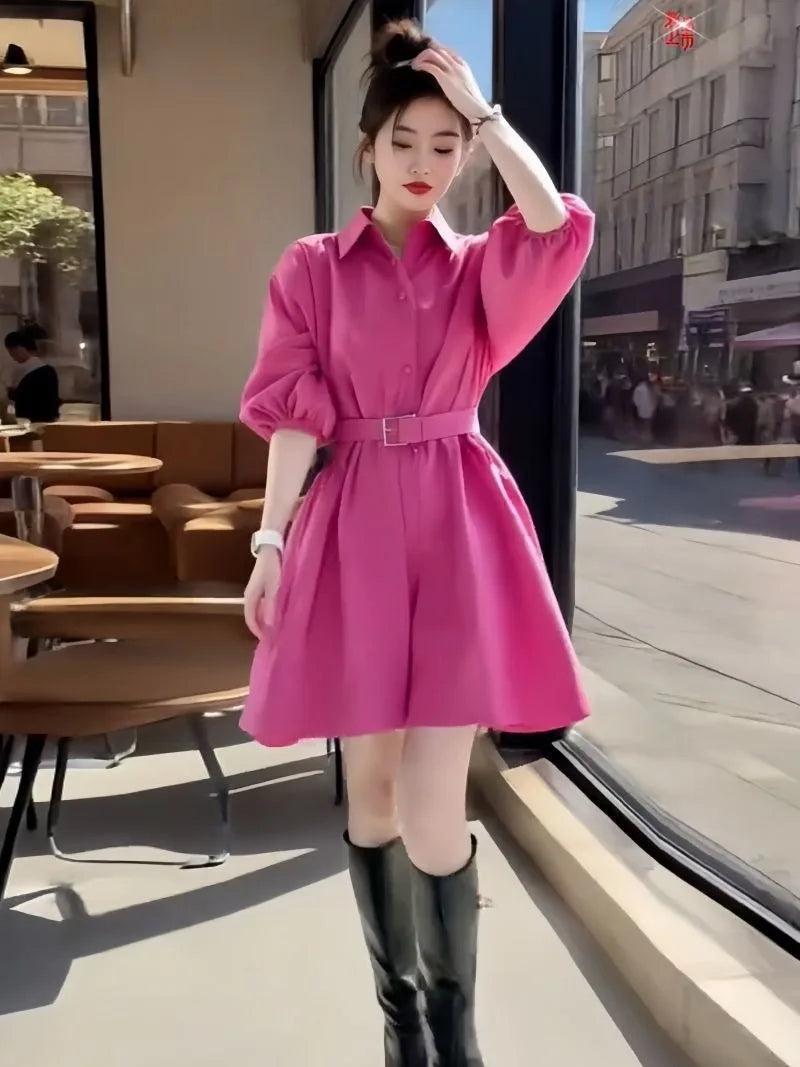 New Spring Summer Women's Dress Clothes Fashion Elegant Temperament Waist Causal All-Match Pullover Dress Ladies Vestidos