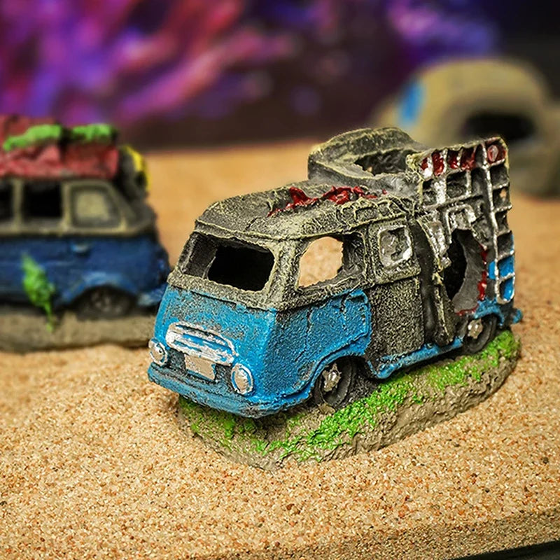 Aquarium Ornament Shaped Like Car Wreckage, Featuring Hiding Holes For Fish And Shrimp, Aquarium Decorations, And Aquascaping. (Available)