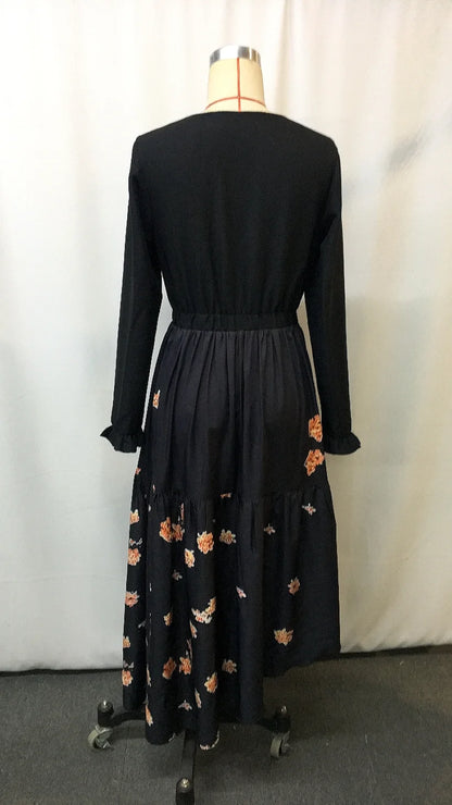 2025 Western Cowgirl Floral Vintage Dress - Ethnic Print Lace-Up Boho Chic Women's Party Dress with Ruffled Hem & Puffed Sleeves