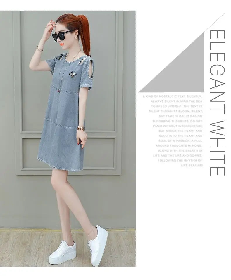 Short sleeved Denim Dress Summer Women's 2024 New College style Fashion Student Loose Dress With pockets Casual Clothing