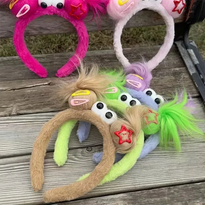 Girls Face Wash Headband Plush Skin Care Bath Shower Makeup Hair Band Soft Absorbent Cartoon Clown Doll Hair Accessories
