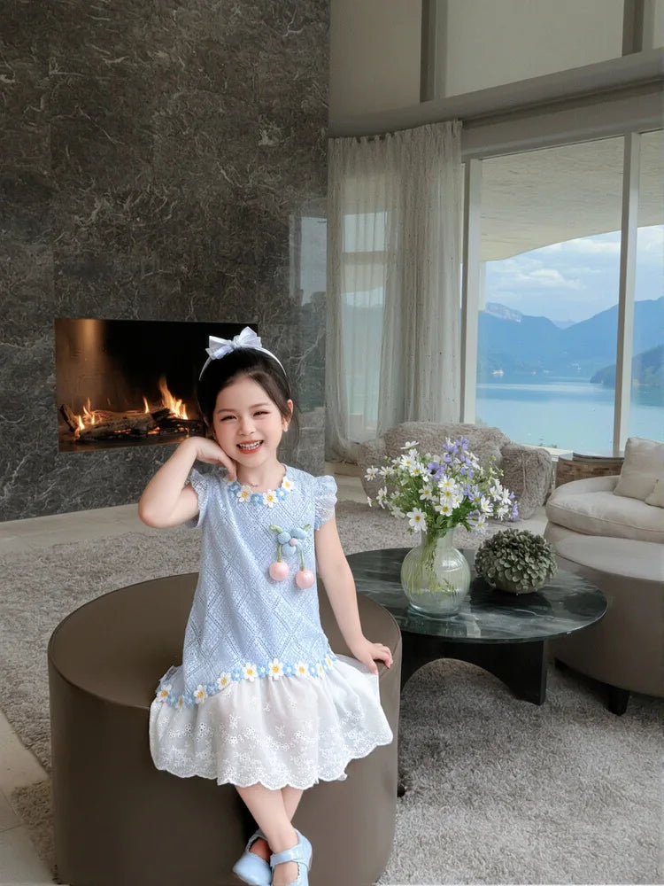 New Children's Fly-sleeved Skirt Summer Dress Girls Princess Dress Girls Vest Skirt (Available)