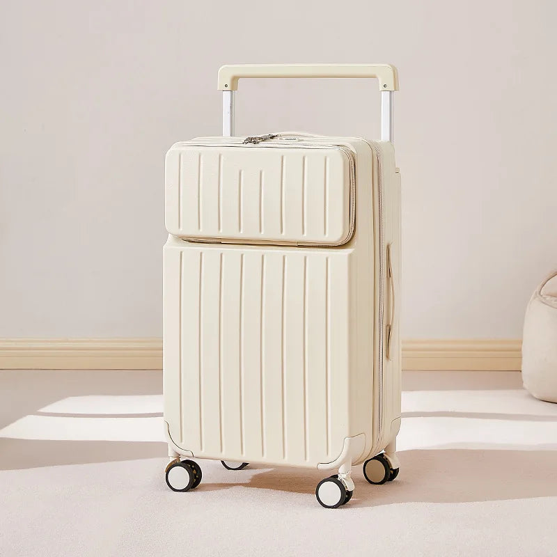 Front Opening Wide Handle Suitcase 20 inches Carry-on Cabin Suitcase Multifunctional Travel Luggage Zipper Aluminum Frame