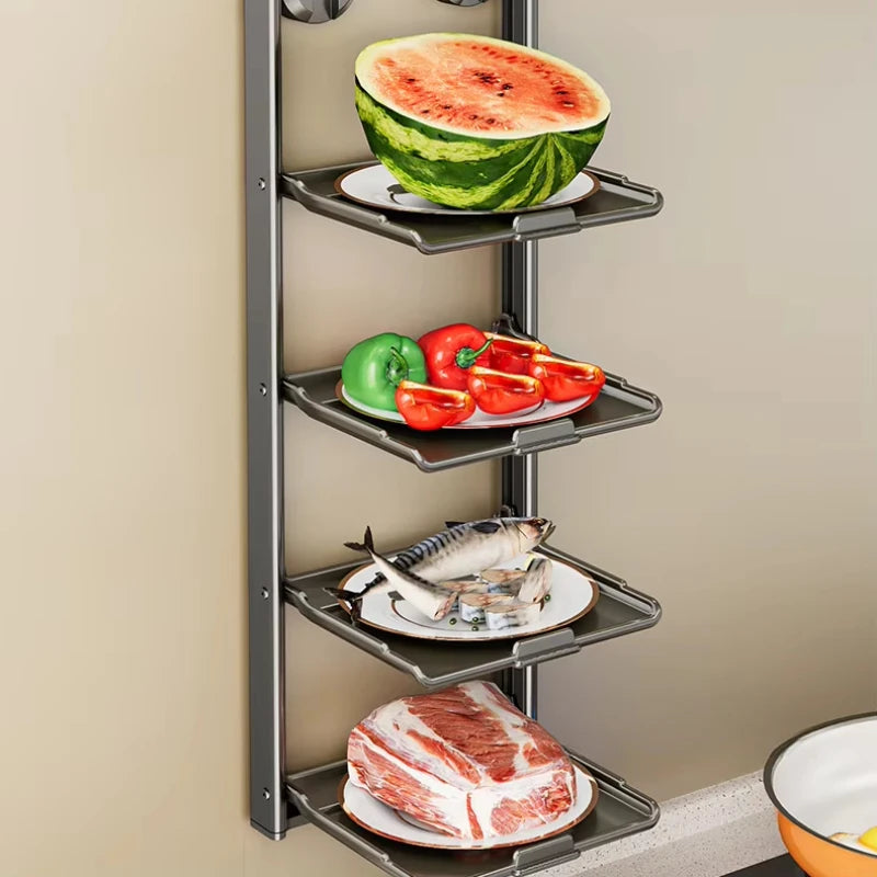 No-Drill Kitchen Storage Shelf Home Suction Cup Prep Rack Foldable Spice Organizer Multi-Layer Oil Salt Jar Stand