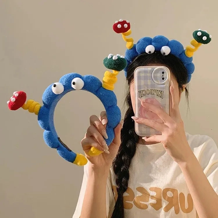 Cute Big Eyes Plush Hair Hoop for Girls Handmade High Top Headband for Face Washing Bath Skincare Fun Hair Accessories