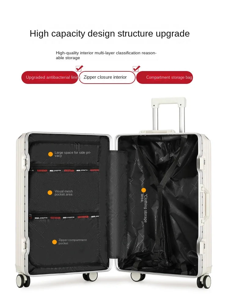 Large Capacity 28 inch Aluminum Frame Suitcase Durable Trolley Case with Universal Wheels, 24 Business Travel Suitcase