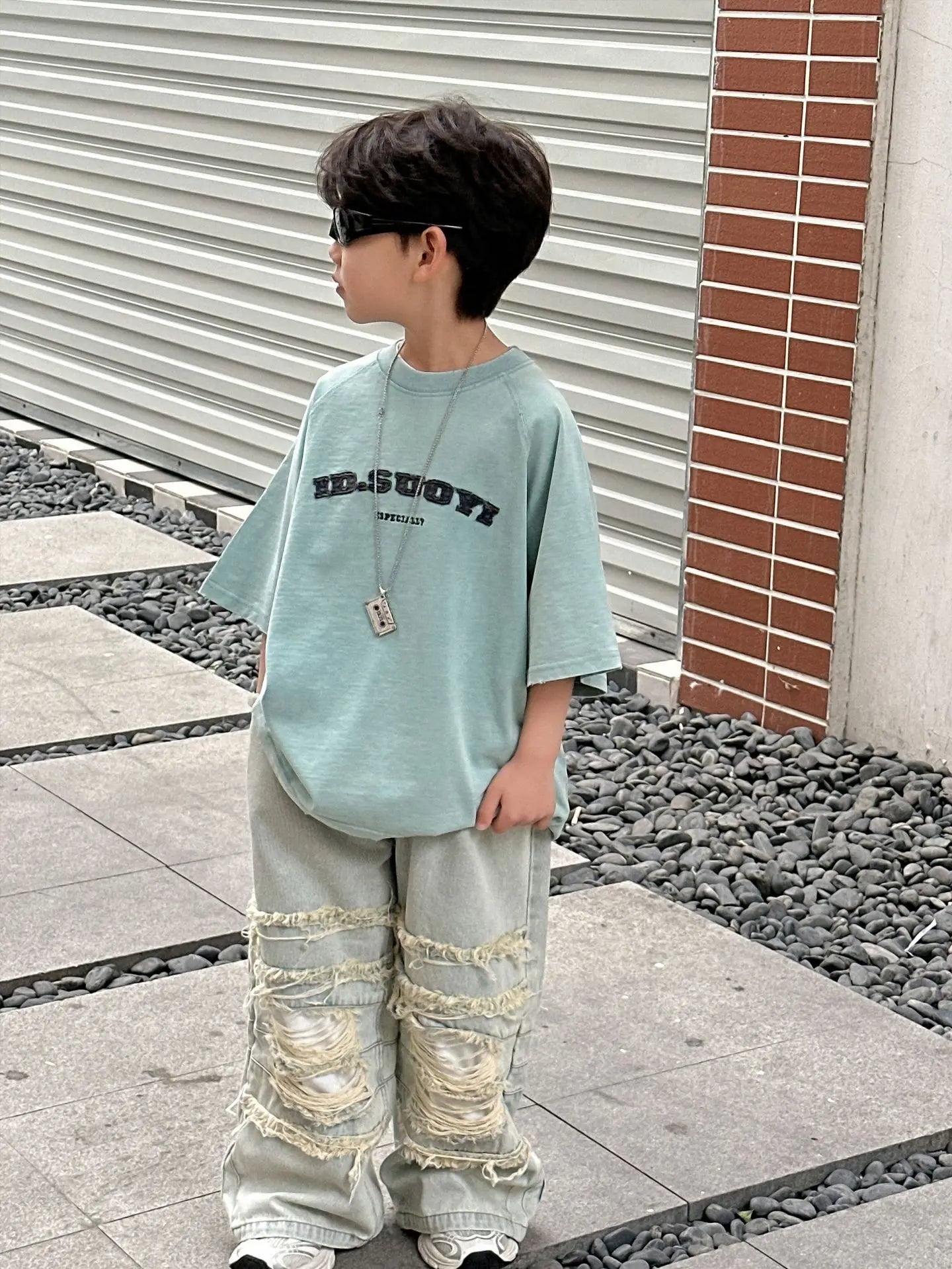 Summer Collection Children's Short Sleeves Grinding Embroidered Half Sleeve T-shirt