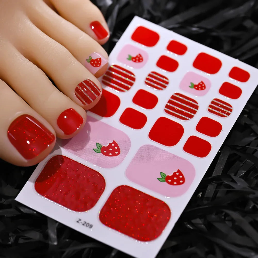 22tips/Sheet Baking Free Daisy Flower Toenail Sticker Full Cover Toe Nail Wraps Glitter Toenail Polish Strips DIY Foot Decals