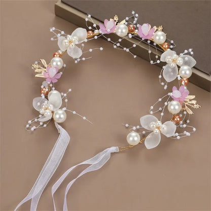 Elegant Girls Headband Lmitated Pearl Hair Headdress Baby Girls Flower Wreath Bride Garland Head Hoop Wedding Headbands Hair