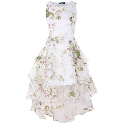 Summer High Low Retro Dress Vintage Women Sleeveless Front Back Short Long Organza Lace Dress Ladies Elegant Party Dress