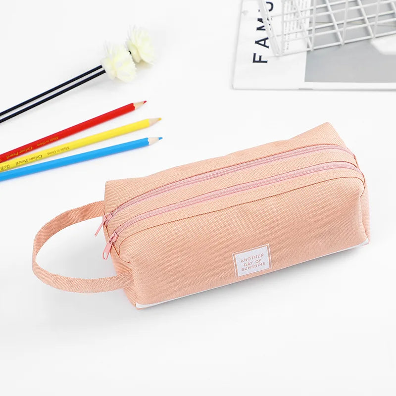 Large Capacity Canvas Pen Case Double Layer Pencil Pouch Middle Primary School Stationery Organizer Storage