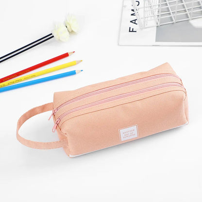 Large Capacity Canvas Pen Case Double Layer Pencil Pouch Middle Primary School Stationery Organizer Storage