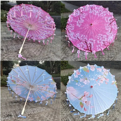 Women Umbrella Japanese Cherry Blossoms Tassel petal umbrella Chinese Style Oil Paper Umbrella