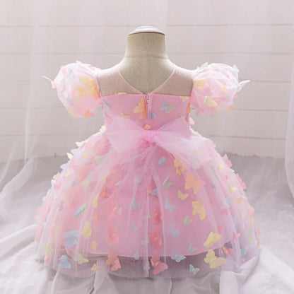Toddler Girl Party Dress Colorful Gradient 3D Butterfly Prom Gown Girl Bow Lace Birthday Wedding Princess Summer Dresses Evening