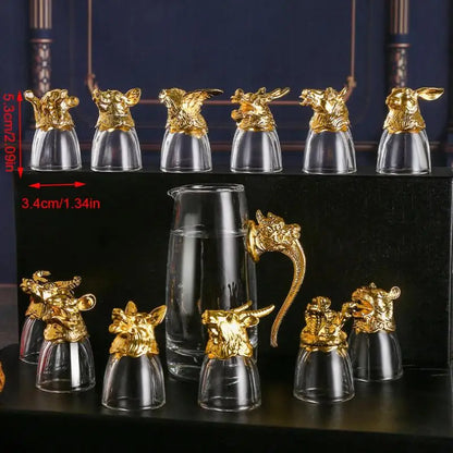12Pcs/Set Zodiac Liquor Wine Glass Set Household Small Wine Glasses Hip Flasks Imitation Drinkware Exquisite Gift