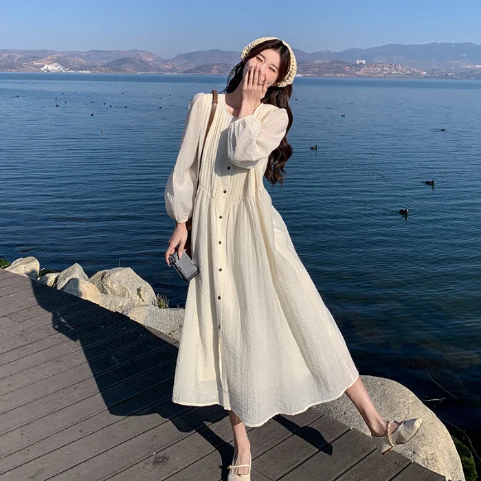 French White Dress for Women in Early Spring New Style Gentle Style Literary Retro Fairy Skirt