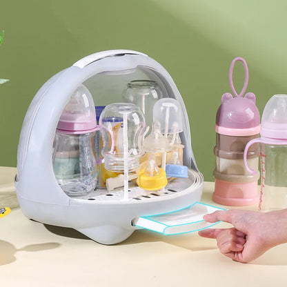 Baby Feeding Bottle Drying Rack Baby Bottle Holder Storage Box with Anti-dust Cover Dustproof Nursing Tableware Container