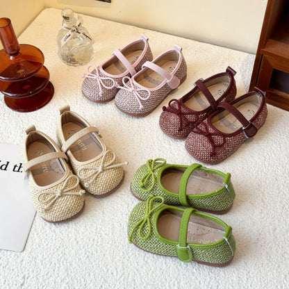 Baby Girls Summer New Style Bow Round Head Daily Kids Walking Shoes Cute Lightweight Comfortable One-piece Flat Loafer Size23-34