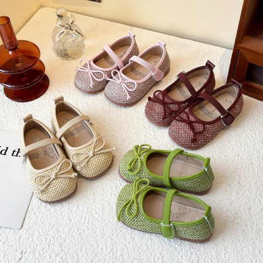 Baby Girls Summer New Style Bow Round Head Daily Kids Walking Shoes Cute Lightweight Comfortable One-piece Flat Loafer Size23-34