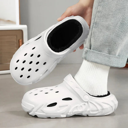 Winter Warm Home Slippers Men Waterproof Fur Clogs Slippers Garden Slippers Fuzzy Plush Slippers Bedroom Shoe For Indoor Outdoor