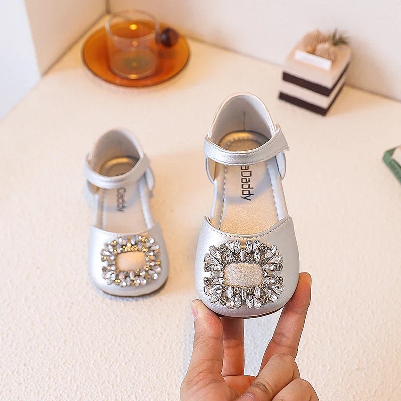 Fashion Causal Kids Party Dress Sandals Rhinestone Children's Ballet Flat Sandals Hook Loop