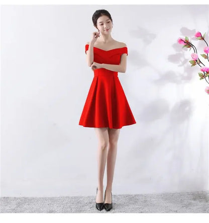 Ele ort aduation Host Dr One oulder Slimming A-Line Skirt Sweet Evening Gown Polyester Fiber Zipper Waist