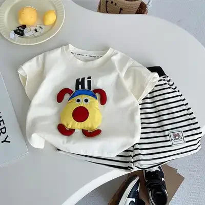 Summer Children Clothes Boys Girls Short-sleeved Striped T-shirt +Shorts 2Pcs Set Babies Fashion Round Neck Outfits Kids Suits