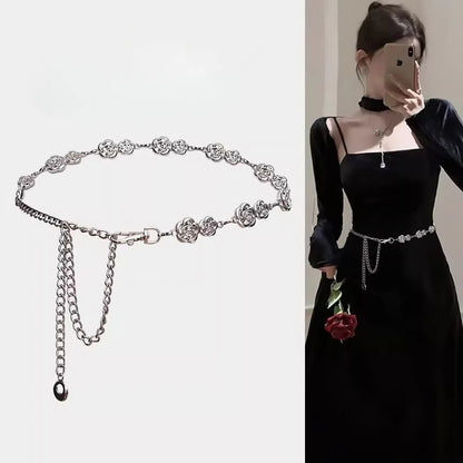 Waist chain accessories for women's metal flower chain versatile belt decorative skirt suit waistband chain