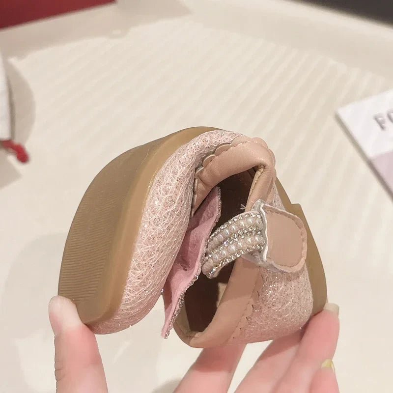Children's Leather Shoes Bling Sequins Bowknot Princess Shoes for Girls Sweet Chic Kids Causal Wedding Shallow Versatile