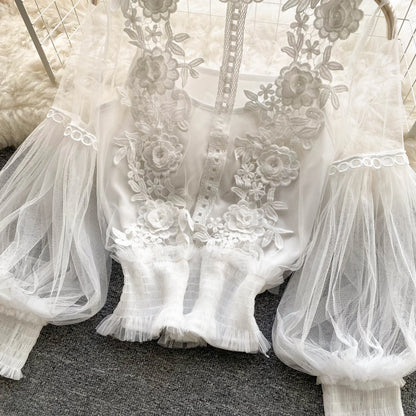 Lace Puff Long Sleeve Blouse Vintage Fashion Blouses Elegant Femme Blusas Korean Woman Tops Women Shirts Clothing Dropshipping