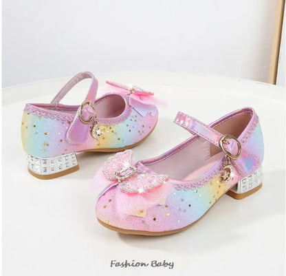 Princess Shoes Children Shoes Round-Toe Soft-Sole Big Girls High Heel Princess Crystal Party Shoes Single Shoes