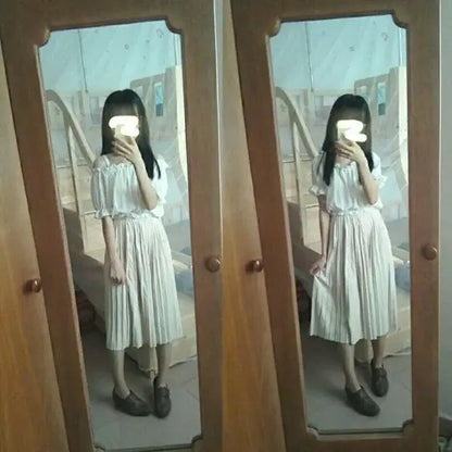 Summer New Lolita Sweet Off Shoulder Chiffon Shirt Female Short T-shirt Women Tops Student Lolita Bubble Sleeve Slim White Top