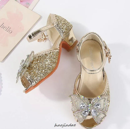 Summer High Heels Shoes for Girls Pageant Kids Sandals Child Mary Jane Shiny Princess Party Dress Up Shoes Purple Gold Pink Blue