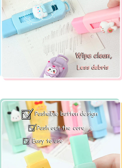 1Pcs Creative Push-pull Cartoon Eraser Macaron Colored Eraser Telescopic Kawaii Children's Pencil Eraser Student Stationery