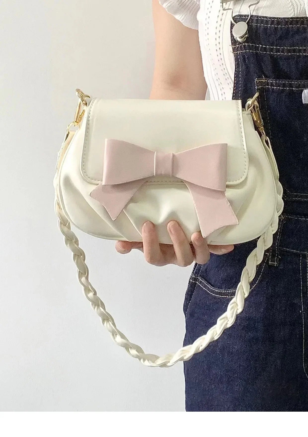 Beautiful Women Bag Bow Small Round Bag Pleated Cloud Bag Soft Versatile Shoulder Messenger Bags