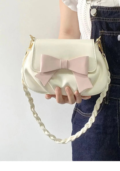 Beautiful Women Bag Bow Small Round Bag Pleated Cloud Bag Soft Versatile Shoulder Messenger Bags