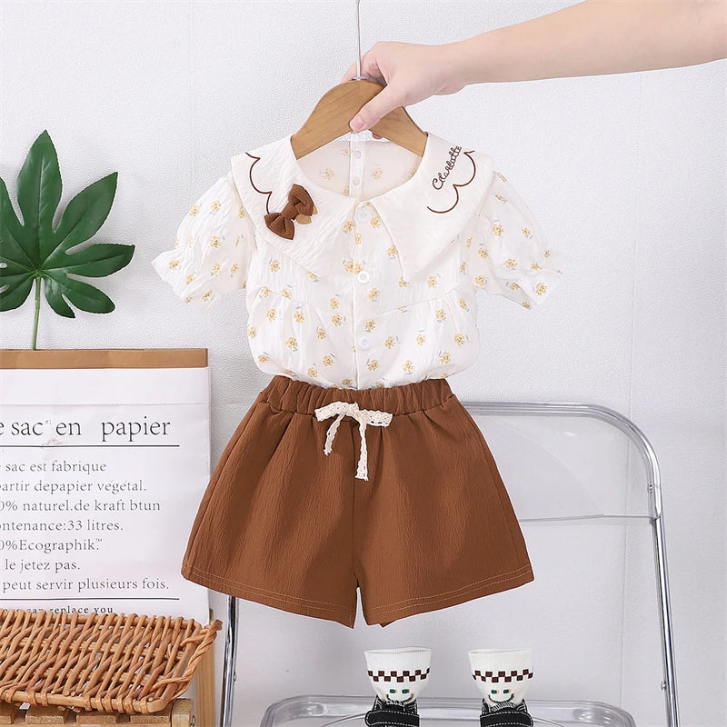Summer Fashion Baby Clothes Suit Children Short Sleeved Flower Shirt Shorts 2Pcs/Sets Kids Girls Clothing Infant Casual Costume