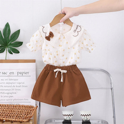 Summer Fashion Baby Clothes Suit Children Short Sleeved Flower Shirt Shorts 2Pcs/Sets Kids Girls Clothing Infant Casual Costume