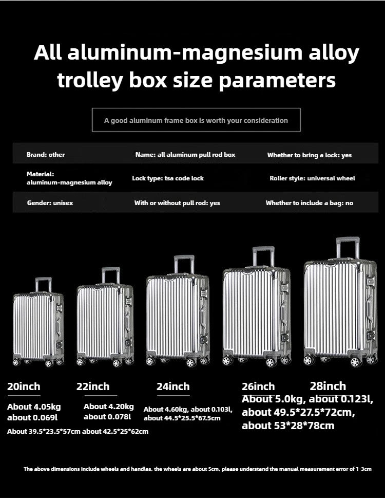 Magnesium Aluminum Alloy Luggage Set, 20" Carry-On & 28" Travel Suitcase with TSA Lock, Lightweight Durable