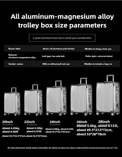 Magnesium Aluminum Alloy Luggage Set, 20" Carry-On & 28" Travel Suitcase with TSA Lock, Lightweight Durable
