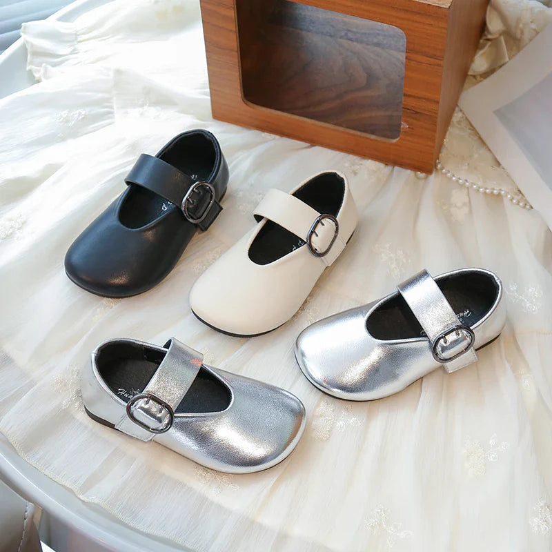 Girls' leather shoes spring new children's round toe flat fashion simple princess shoes single shoes