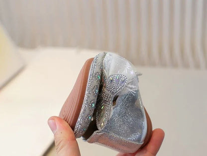 Girls Crystal Princess Footwear Comfortable Flat Sole Leather Shoes for Kids Glittering Rhinestone Design