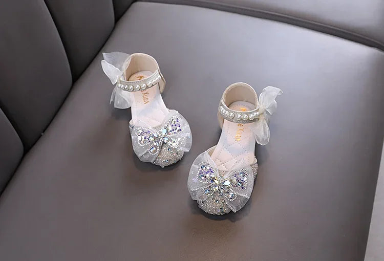 Luxury Girl Shoes Sweet Children's Causal Leather Shoes Fashion Bowtie Kids Versatile Princess Wedding Party Sandals Hook Loop