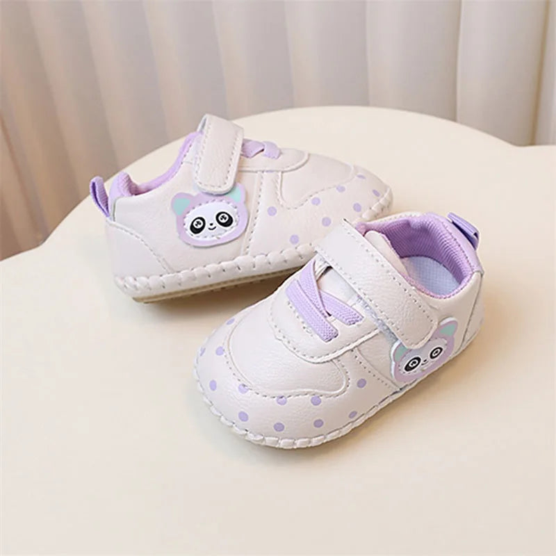 Baby Girls Synthetic Leather Flat Shoes Spring Autumn Anti-Slip Sole Cartoon Infant Shoes