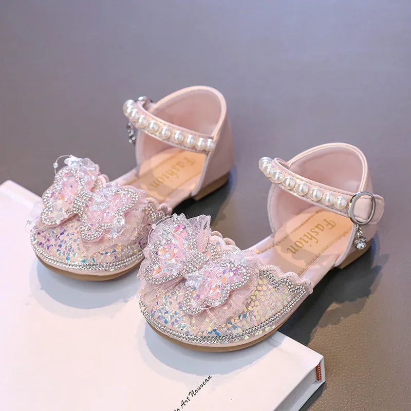 Summer Roman Sandals Fashion Bow Sequins Beads Comfortable Everyday Children's Cute Casual Flat Walking Shoes Zapatos Mujer