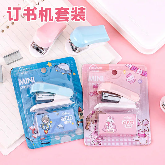 Mini Stapler Set with Staples Cute Rabbit Bear Paper Binder Stationery Office Binding Tools School Supplies