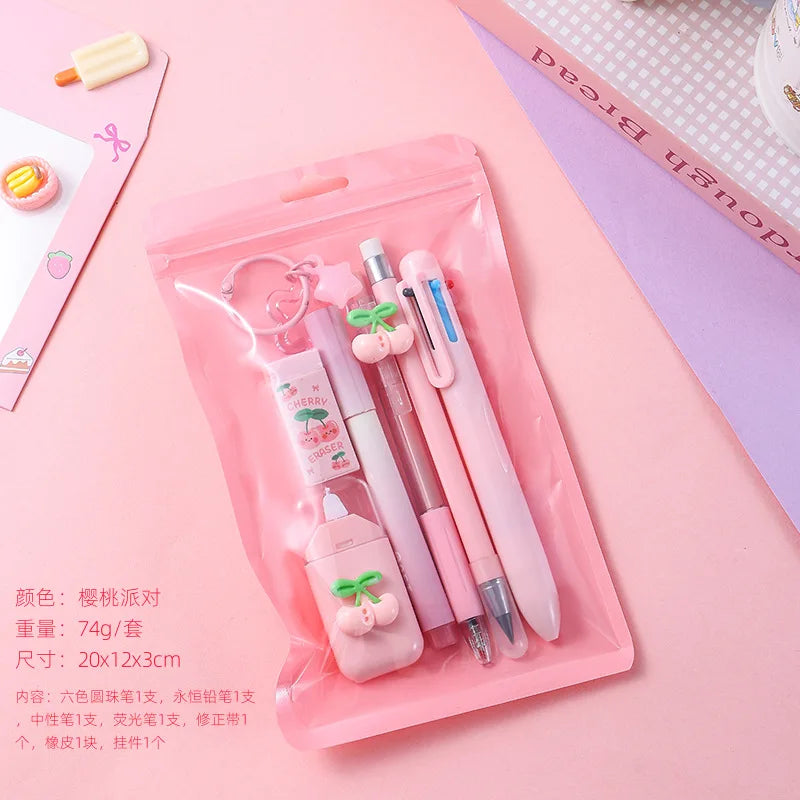 7pcs/set Little Fresh Fruits Series Stationary Sets 7-in-1 Multi-functional Stationery Supplies Back to School Gift For Kids