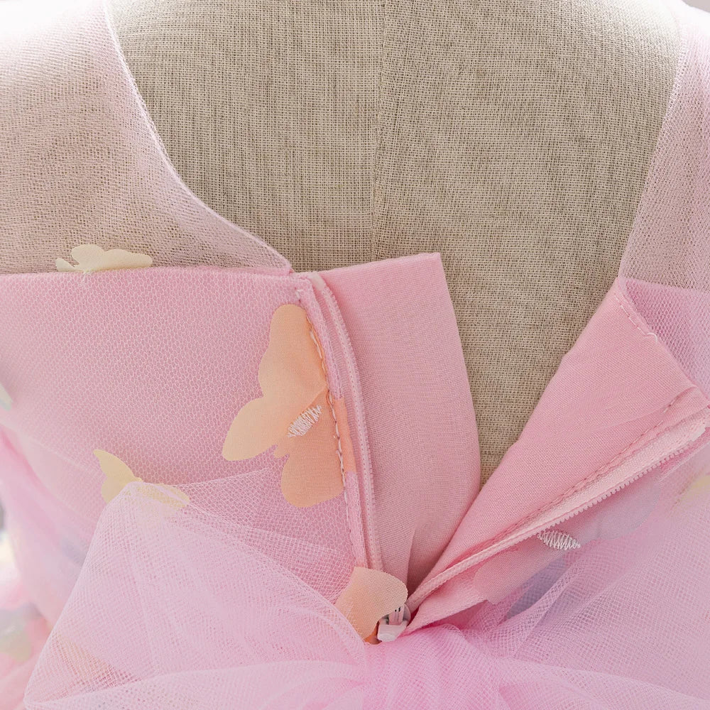 Toddler Girl Party Dress Colorful Gradient 3D Butterfly Prom Gown Girl Bow Lace Birthday Wedding Princess Summer Dresses Evening